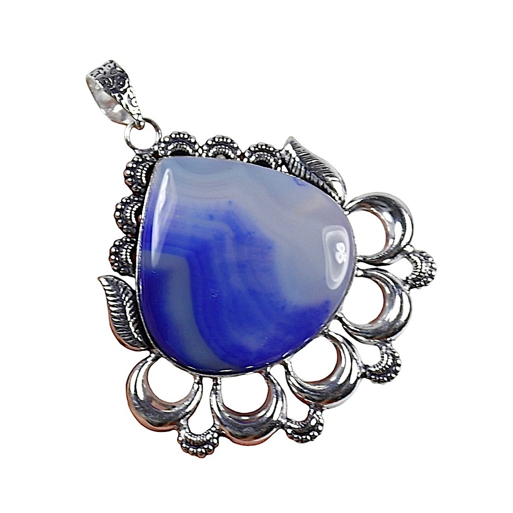 Natural blue banded agate pendant